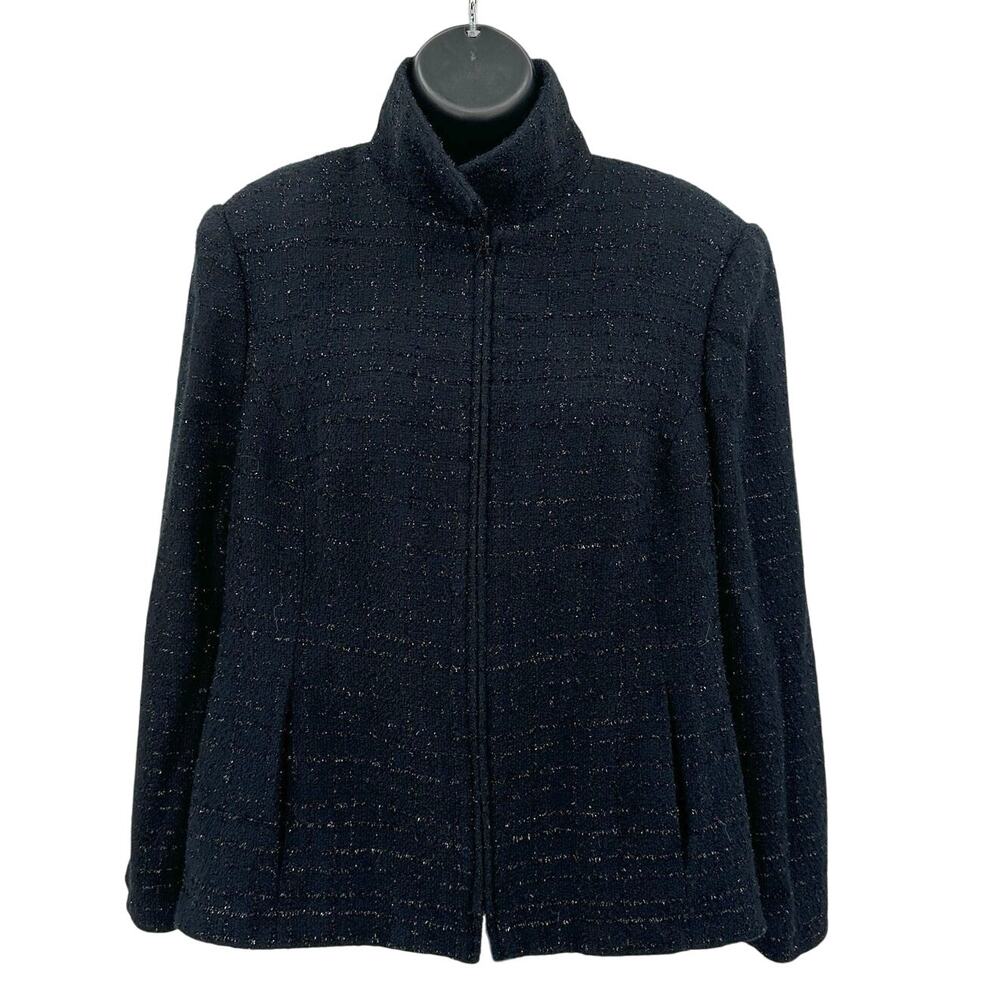 Sag Harbor Jacket Womens 14 Petite Black Sparkly Tweed Lined Full Zip Retroglam